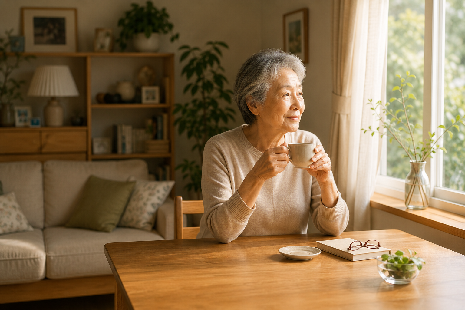 自宅で穏やかな日常を過ごす高齢の女性
