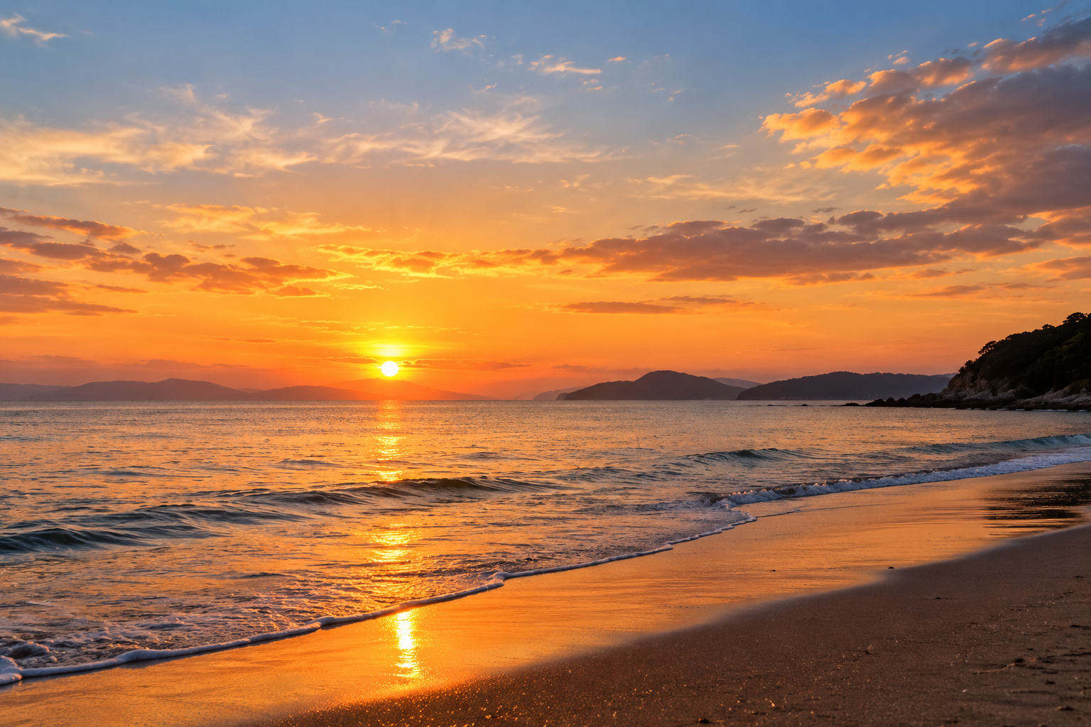 夕暮れの海と静かな水平線の風景