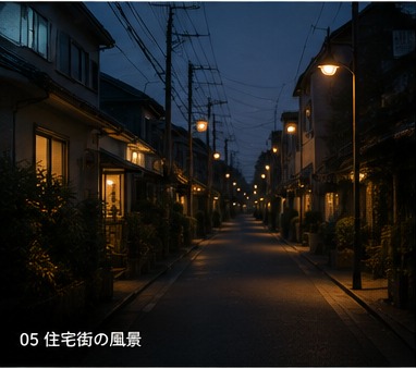 夜の住宅街の日常の風景