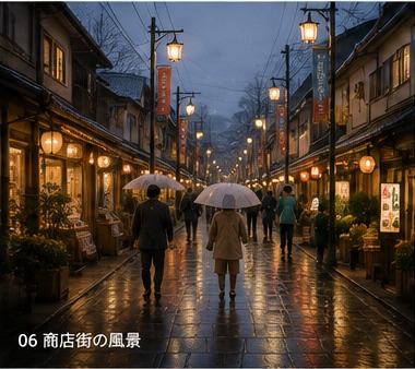 雨や夜の商店街の日常の風景